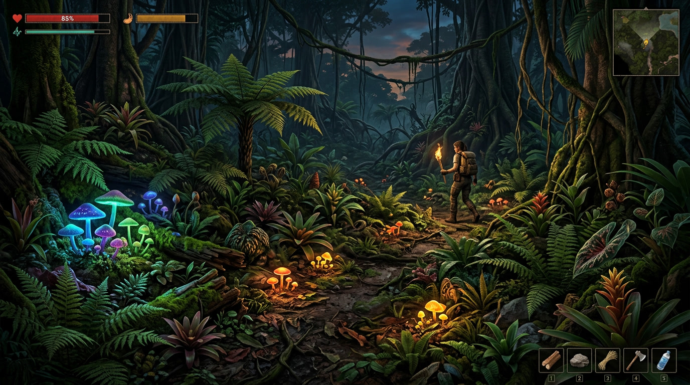 Desain Ekosistem Flora Liar dan Tanaman Beracun dalam Game Survival
